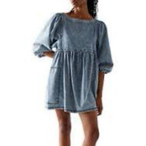 Free People “Get Obsessed” Denim Babydoll Mini Dress – Size XS – BNWT